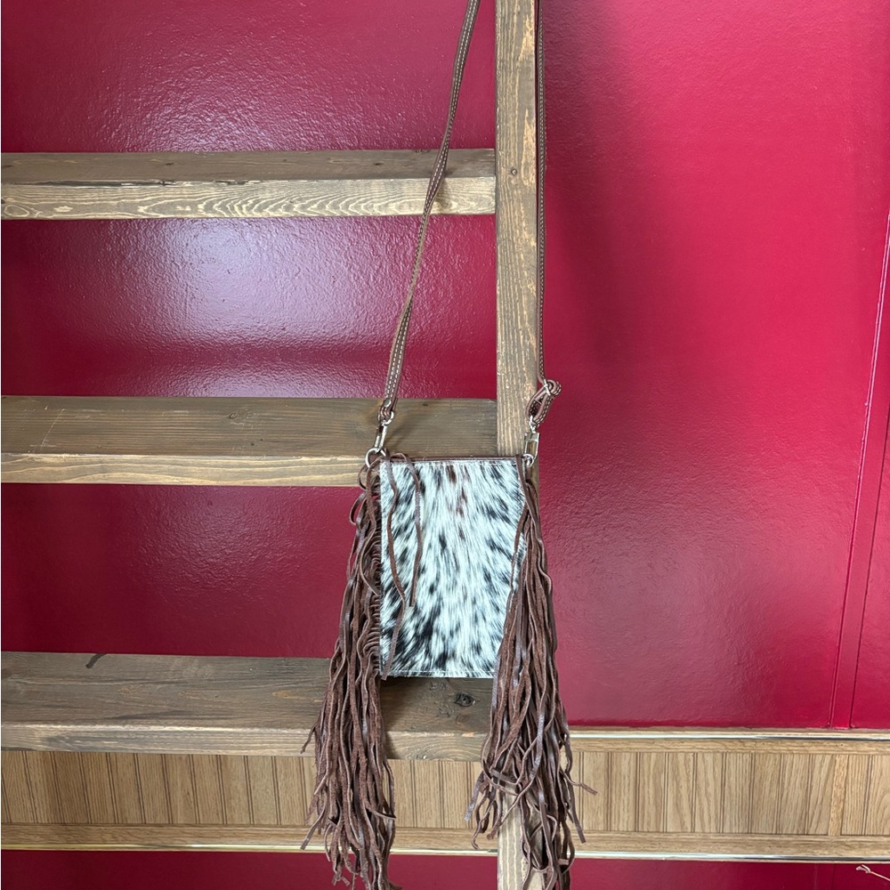 Fringe Crossbody Bag - Brown and White